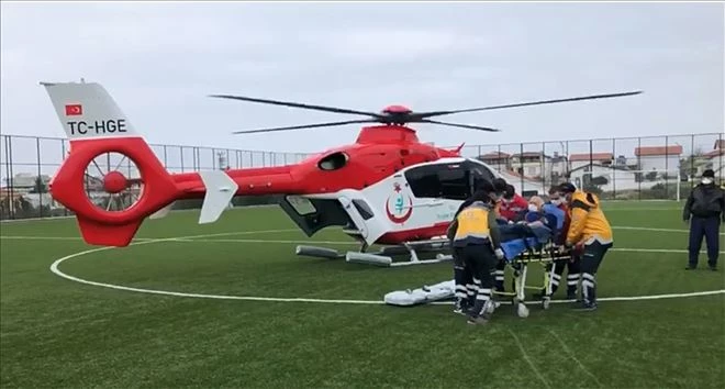 Avşa adası´ndan helikopter ambulansla sevk edildi