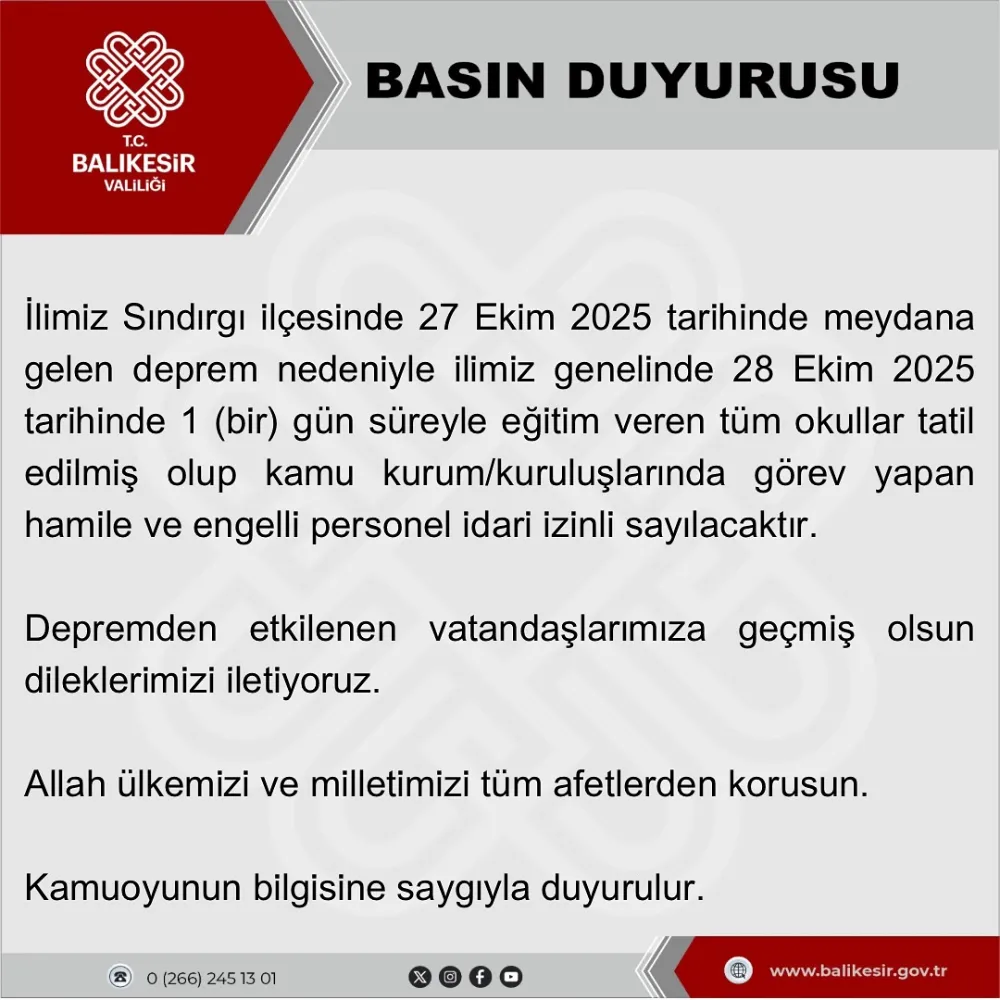 Balıkesir genelinde okullar 1 gün süreyle tatil edildi