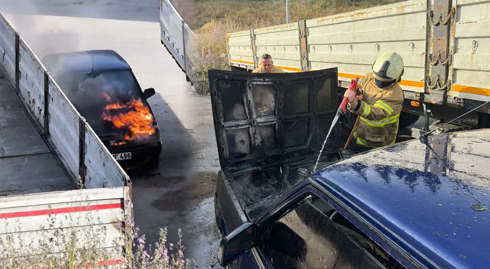 Erdek’te park halindeki araç alev aldı