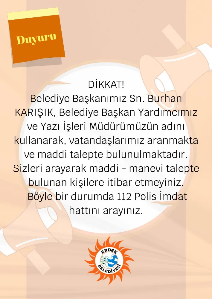 Erdek Belediyesi’nden vatandaşlara uyarı