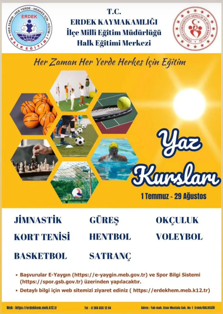 Erdek Halk Eğitim Merkezi’nden Yaz Spor Kursları Başlıyor